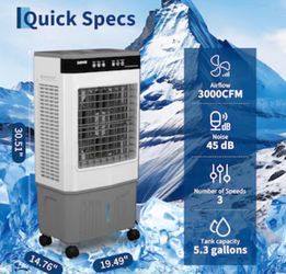 Portable Evaporative Air Cooler with Water Tank – Black