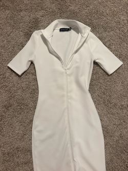 PrettyLittleThing White Zip-Front Bodycon Dress