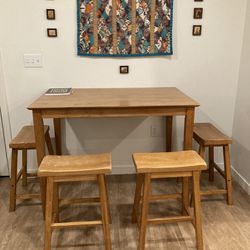 Rustic IKEA Dining Table High With Four Stools 