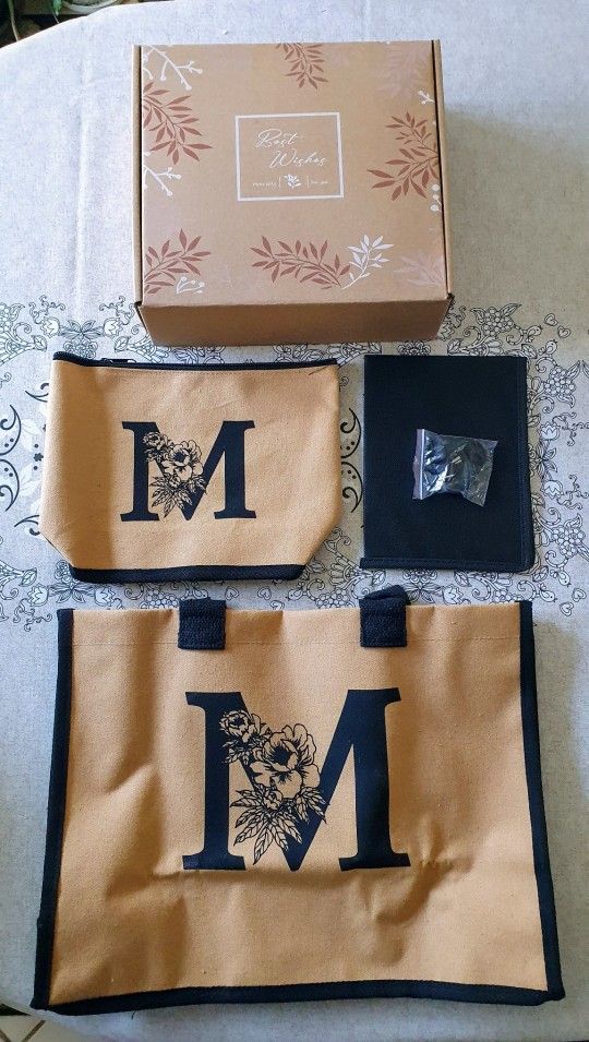 Canvas Tote Bag And Makeup Bag Set