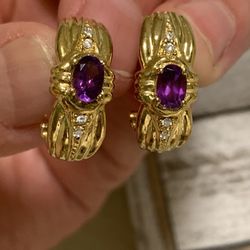 2ct Genuine Amethyst on gold plated 925 sterling silver earrings