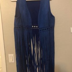 Royal Blue Suede Fringe Vest