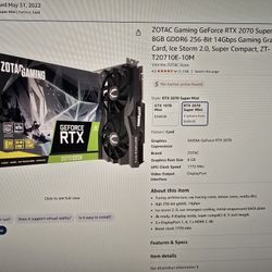 ZOTAC Gaming GeForce RTX 2070 Super Mini 8GB GDDR6 256-Bit 14Gbps Gaming Graphics Card, Ice Storm 2.0, Super Compact, ZT-T20710E-10M