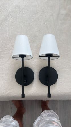 Set of 6 Black Wall Sconces with White Shades