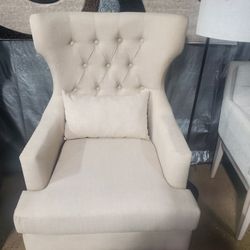 Beige Wing Back Accent Chair With Nail Heads 