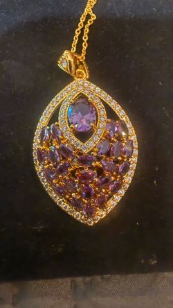 Gold-Tone Purple Stone Pendant Necklace