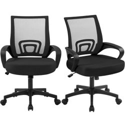 Mid-Back Mesh Office Chairs with Lumbar Support, Set of 2, Black
