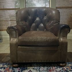 Genuine Leather Chair & Ottoman