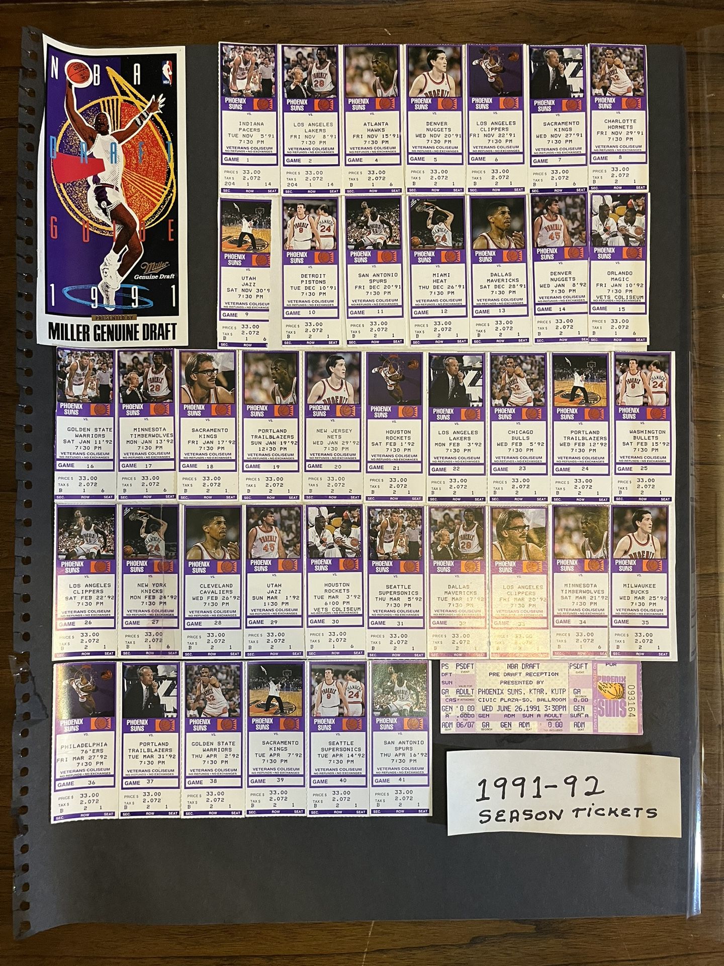 Phoenix Suns 1991-92 Season Ticket Stubs + NBA Draft Reception Ticket