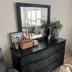 Black Solid Wood Dresser with Mirror + 2 Matching Nightstands
