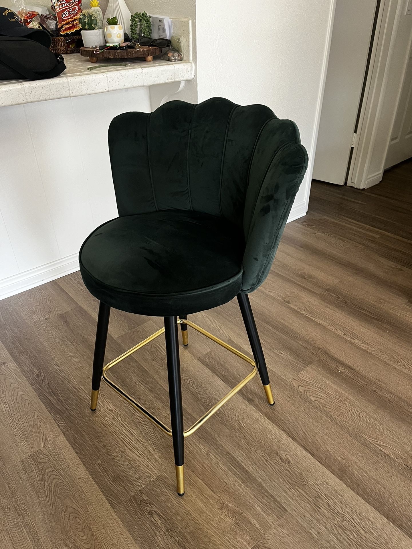 Two Green Velvet Stools
