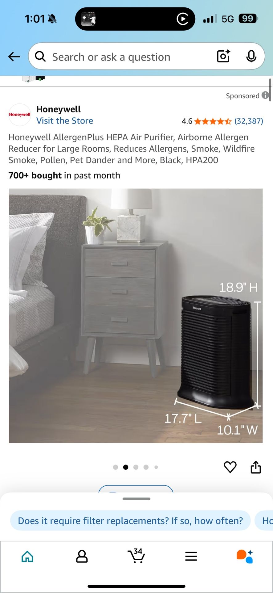 Honeywell HEPA room air purifier