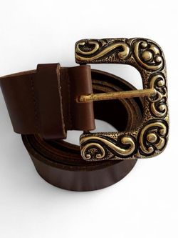 Womens Brown Leather with Ornate Gold Buckle