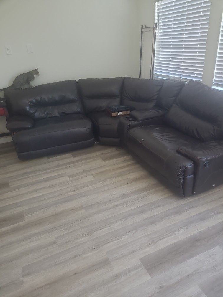 Very Nice Lightly Used Leather Sectional Couch With Recliner