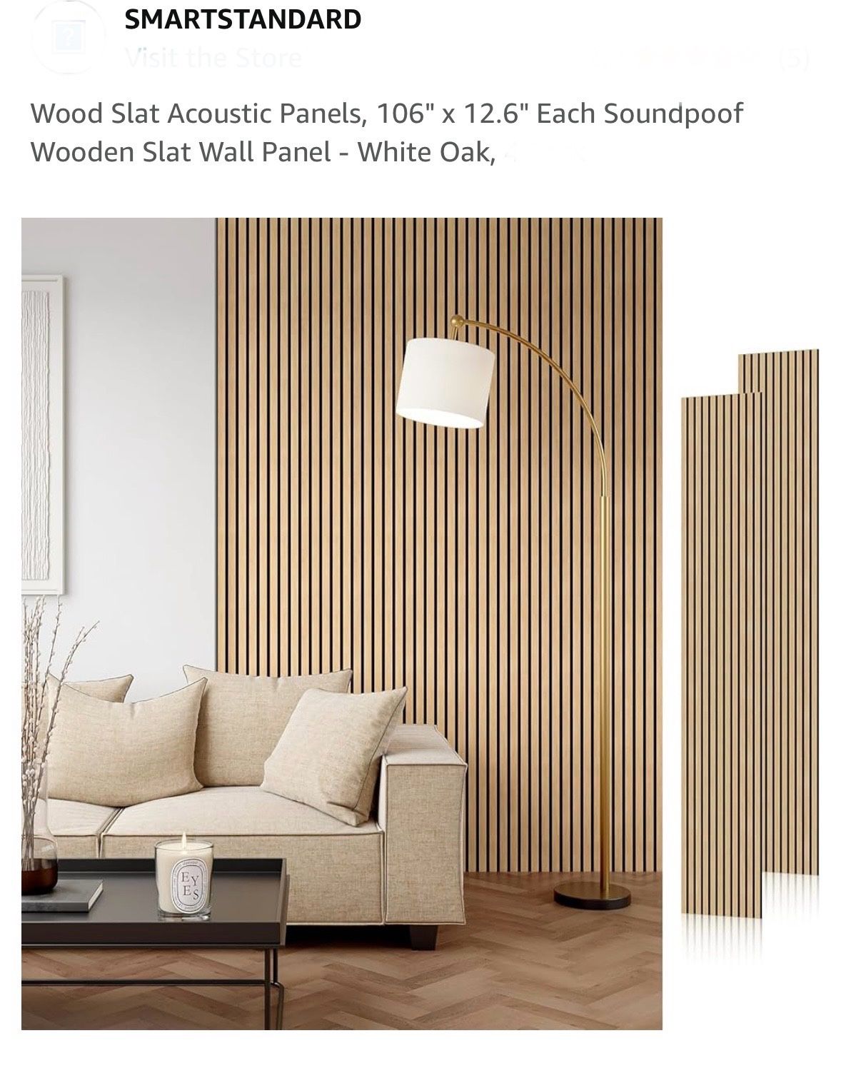 Wood Slat Acoustic Panels, 106" x 12.6" Each Soundpoof , 1 Panel