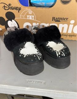 UGG Black Platform Clogs with Fur Trim