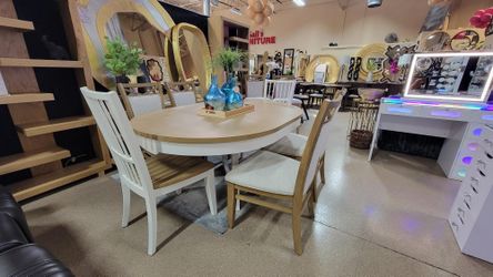 7 pc 2-Tone 48"- 66" Round Dining Table Set...