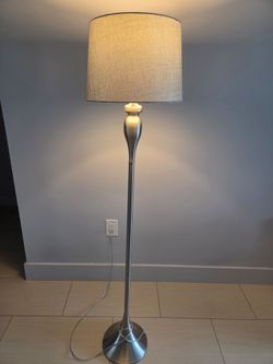 Brushed Nickel Floor Lamp with Gray Drum Shade