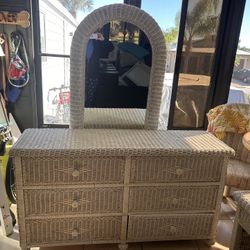 wicker Twin size headboard dresser, Nightstand Chair