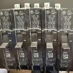 Set of 5, GE Commercial 20 Amp Bolt-On Breakers
