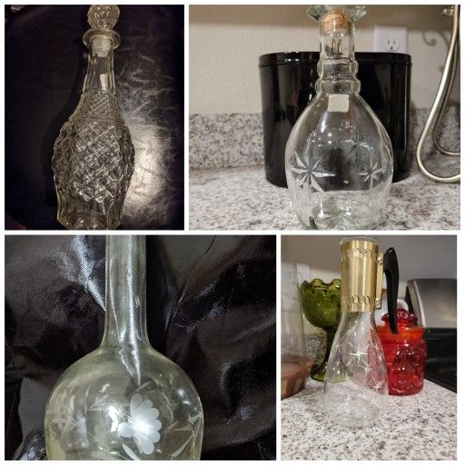 Vintage Wexford Crystal Or Etched Or Jim Beam Atomic Starburst Or Milk Glass Or Bowling Pin Decanter 