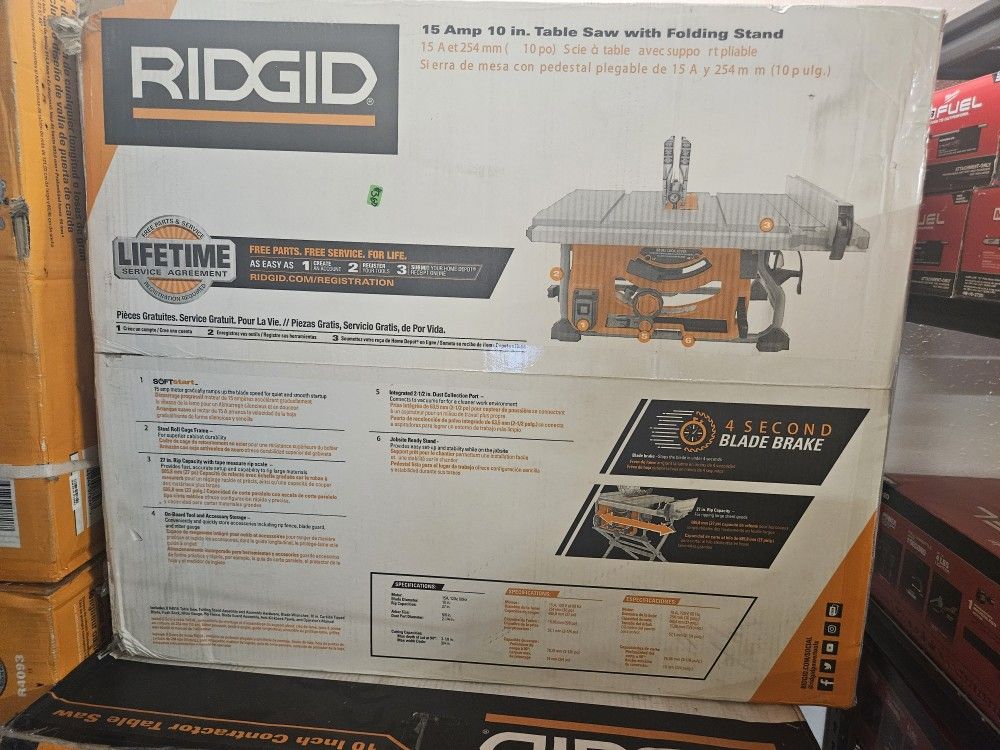 Ridgid 15 Amp 10in Table Saw With Folding Stand