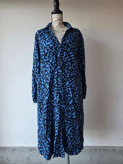 Blue Black Polka Dot Midi Shirt Dress