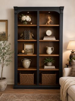 Tall Solid Wood Bookcase / Display Cabinet – Refined Black Finish  ✨Free Delivery 🚚 ✨