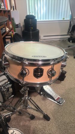 5.5x14 Reign Drums Custom Snare Drum - maple shell, Trick throw-off, puresound wires