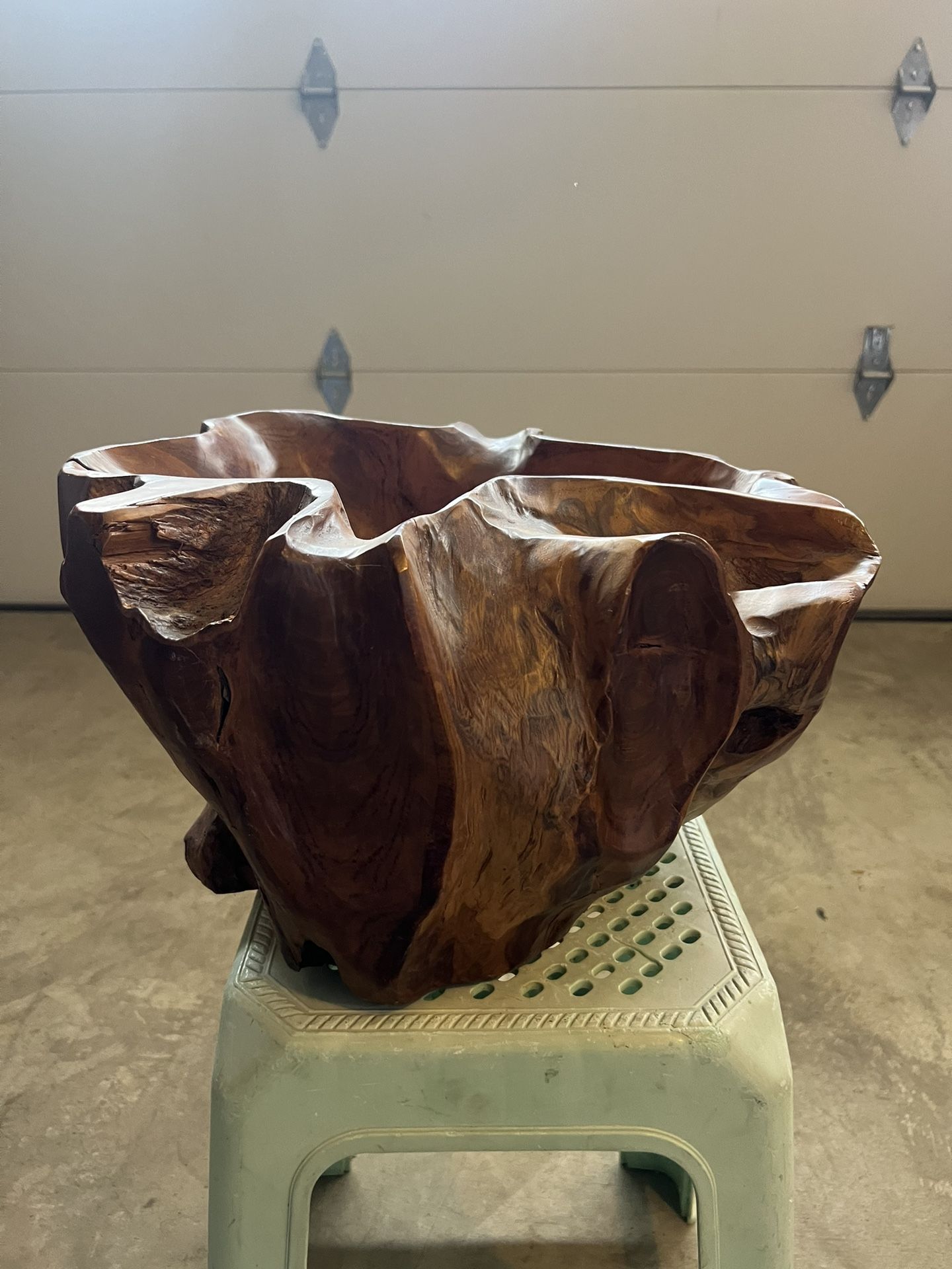 Vintage Beautiful Carved Wood Bowl 10” X 15” X 13”