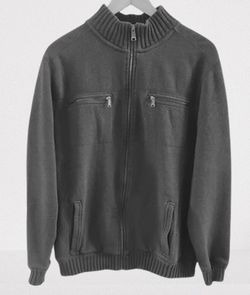 Calvin Klein Cotton Heavy Full Zip Gray Men's Sweater Large