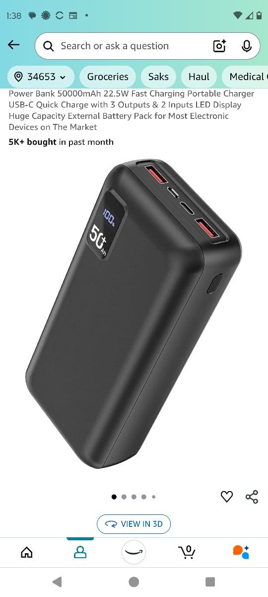 Power Bank 50000mAh 22.5W Fast Charging Portable Charger USB-C Quick Charge with 3 Outputs & 2 Inputs LED Display Huge Capacity External Battery Pack