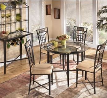 Ashley Furniture Calder Round Glass Table & Chairs with Slate Accents