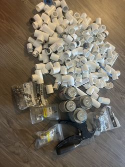 PVC pipe fittings (elbows caps clamps adapters) $170