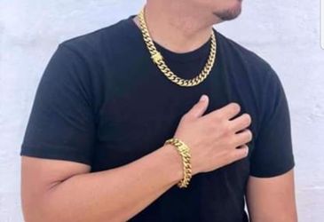 14MM X 20 inches Cuban Set 14K Gold Plated Doesn't Loses Color