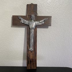 Vintage wood and metal Wall crucifix Christ