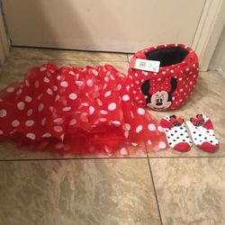 Disney Store Minnie Mouse Trick Or Treat Halloween Basket With Socks , Tutu , Sunglasses