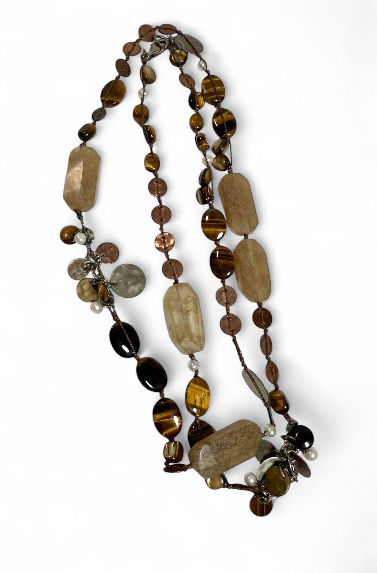 SILPADA Sterling Silver Tigers Eye Quartz Copper Pearl Long Bead Necklace N1826 $140