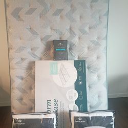 BRAND NEW QS bed W/ Bedgear Pillows, Bedgear Sheet Set and frame