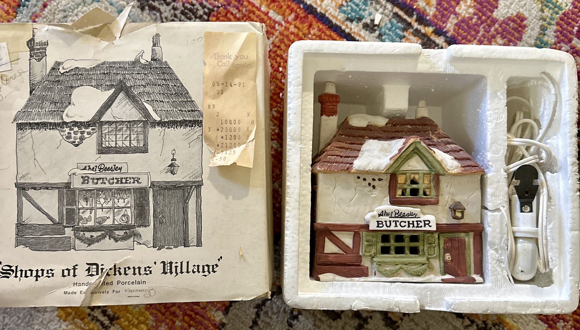 Dept. 56 Shops of Dickens’ Village Series “Bleezer’s Butcher Shop” – 1984 Hand-painted porcelain.