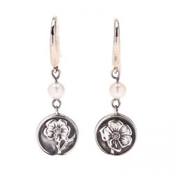 Tiffany &Co. Nature rose pearls drop dangle sterling silver earrings