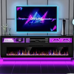 58" Fireplace TV Stand for TVs Up to 65" with 52" Electric Fireplace, TV Console for The Living Room, LED Light Entertainment Center, Storage Cabinet,