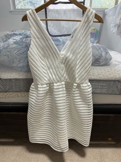 White Textured Stripe Mini Dress
