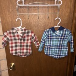 Lot Of 2 Baby Boy Flannels: 3-6m, & 9m 
