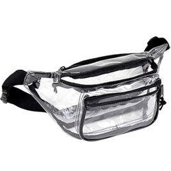 Crossbody Clear Belt Bag for Women Men Transparent Large Waist Bag with Adjustable Strap for Sports Events, Concerts, Black