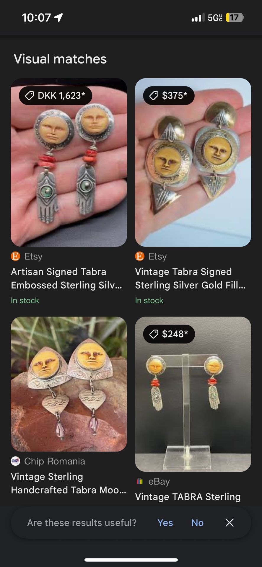 Tabra Vintage Silver Moon Earrings