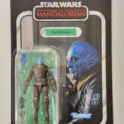 RETRO KENNER CARD.  STAR WARS THE VINTAGE COLLECTION.  THE MANDALORIAN.  THE MYTHROL 3.75 " ACTION FIGURE. 