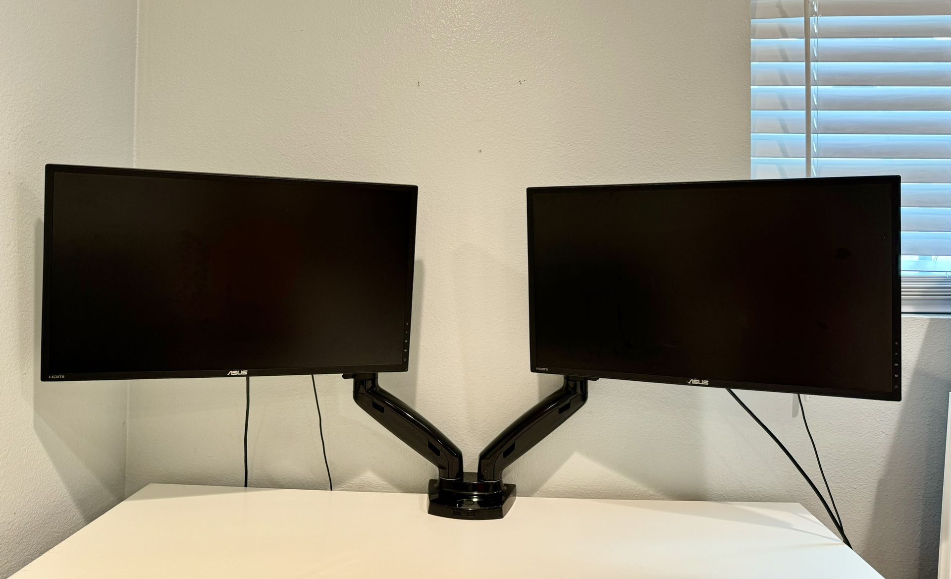 Large ASUS 24 Inch Dual Monitors, Adjustable, In Black, Like New