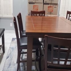 Free Counter Height Dining Table And Chairs With Bench  - Seats 8