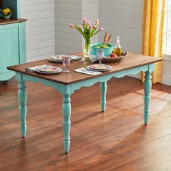 The Pioneer Woman Dining Table Made With Solid Wood Frame, Teal Teal - 